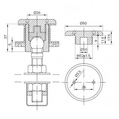 Rótula Cilíndrica Anclaje Exterior-Interior