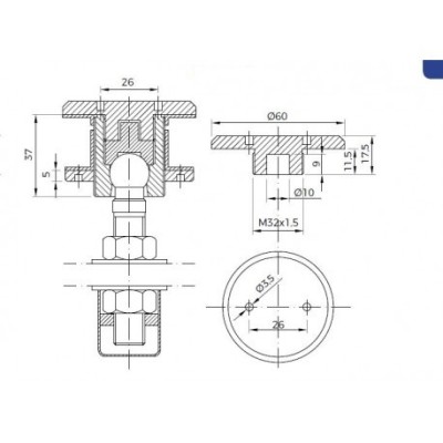 Rótula Cilíndrica Anclaje Exterior-Interior