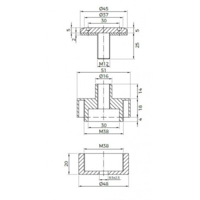 Conector plano 45mm