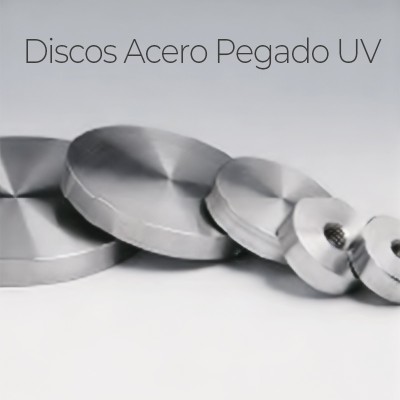 Discos de acero para pegado UV de vidrio con materiales como patas de mesas mediante conexiones roscadas | Distecglass