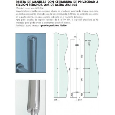 Tirador en H con cerradura a suelo y perforación en el vidrio