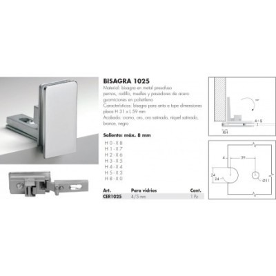 Bisagra con Muelle de Zamak para Puerta de Vitrina de Vidrio