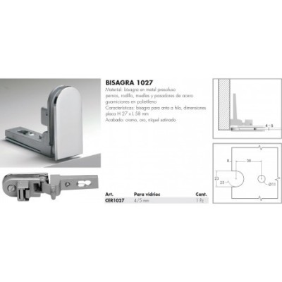 Bisagra con Muelle de Zamak para Puerta de Vitrina de Vidrio