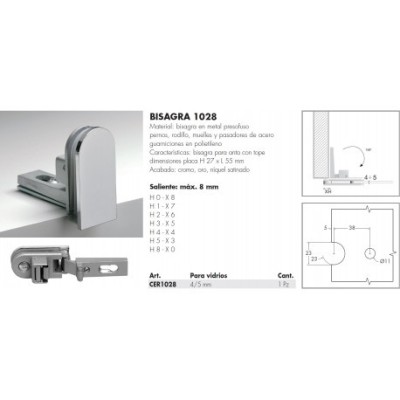 Bisagra con Muelle de Zamak para Puerta de Vitrina de Vidrio