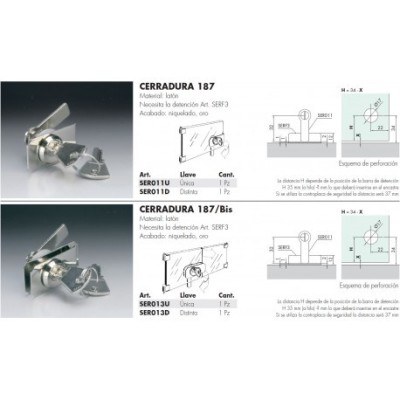 Cerradura para Vitrina Abatible Cierre a Suelo de Latón
