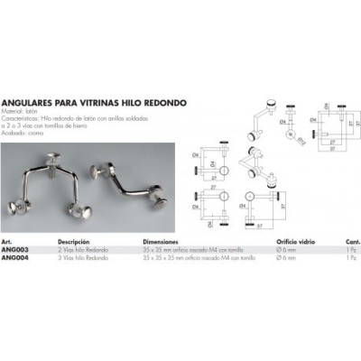 Conector Angular para Vitrina de Vidrio de 2 ó 3 Lados de Latón