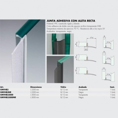 Juntas PVC Adhesivas VHB Mamparas Baño 8 - 12  mm