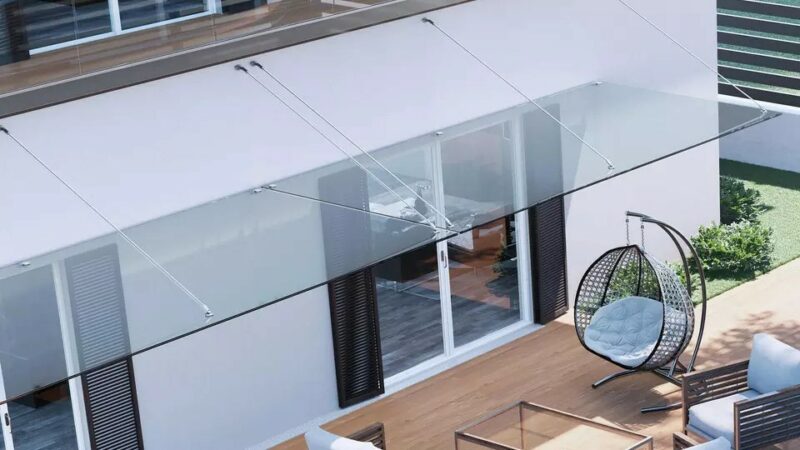 Marquesina  Vidrio Tirantes con Voladizo 2 metros Glass Canopy