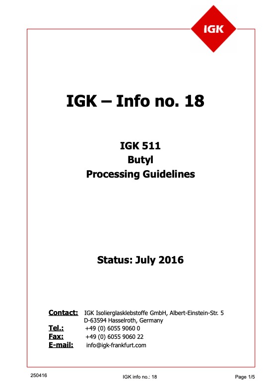 Portada para la descarga del manual de aplicación de butilo IGK 511 para doble acristalamiento. Distecglass, distribuidor oficial