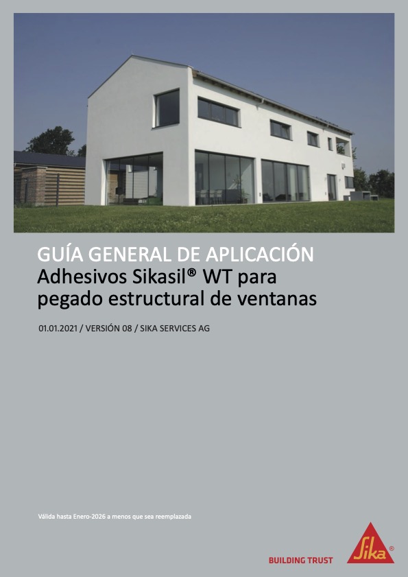 Portada para la descarga del manual para la aplicación de adhesivos Sikasil WT para pegado estructural en ventanas. Distecglass, distribuidor oficial de Sika