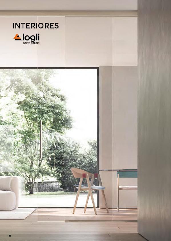 Portada para descarga del catálogo de herrajes para vidrio en interiores: Puertas y mamparas divisorias de vidrio. Distecglass distribuidor oficial de Logli Saint-Gobain