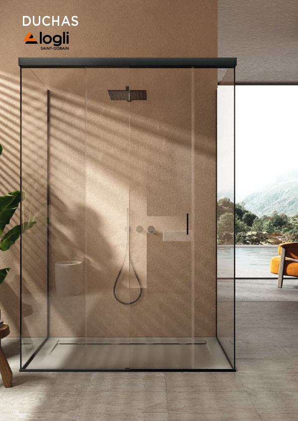 Portada para descarga del catálogo de herrajes para mamparas de ducha de Logli Saint-Gobain. A la venta en Distecglass