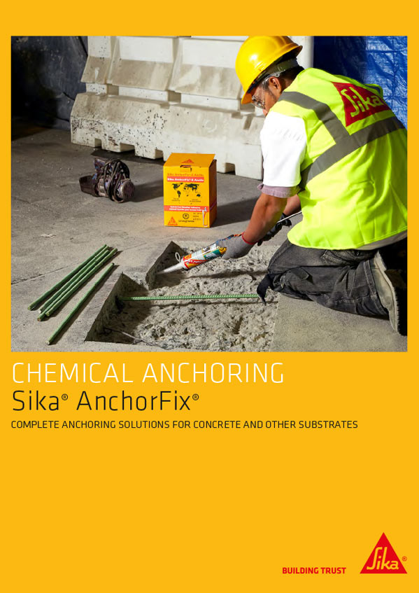 Portada para la descarga del catálogo del sistema Anchorfix para anclaje químico. Distecglass, partner de Sika Industria